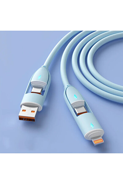 Choice كابل USB أزرق بطول متر واحد، 4 في 1، مصنوع من السيليكا جل، معتمد من MF...