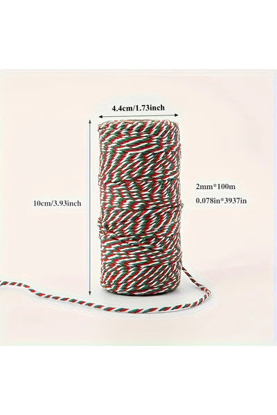 Choice 100 meters 2mm 3-Color Braided Rope, 100M Roll. For Holiday Gift Wrapp...
