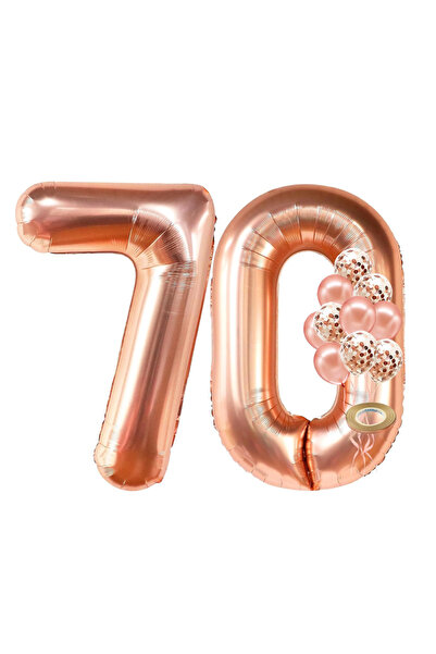 Choice 70 40inch Pink ‌40" Rose Gold Foil Number 70 Balloon with Confetti - 7...
