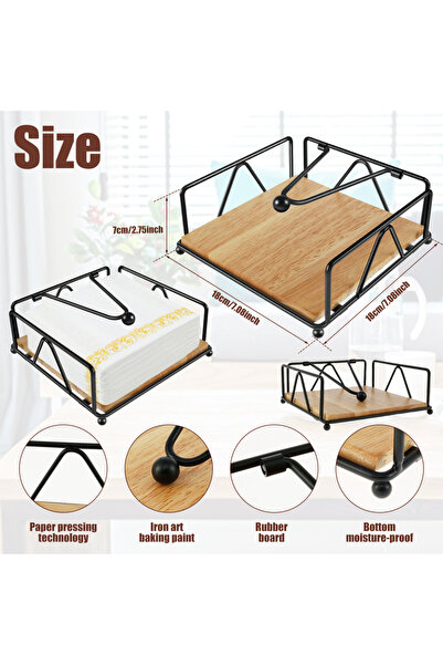 Choice 1Pc black Iron Napkin Holder Flat square tissue box with Wooden Base f...