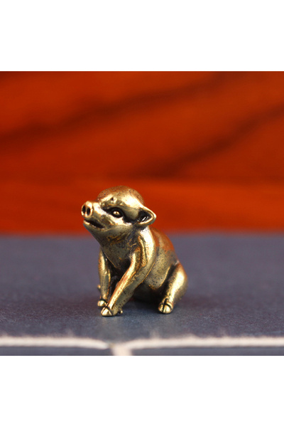 Choice 1pc Vintage Brass Pig Statue, Pig Figurine for Wealth Luck, Boar Sculp...