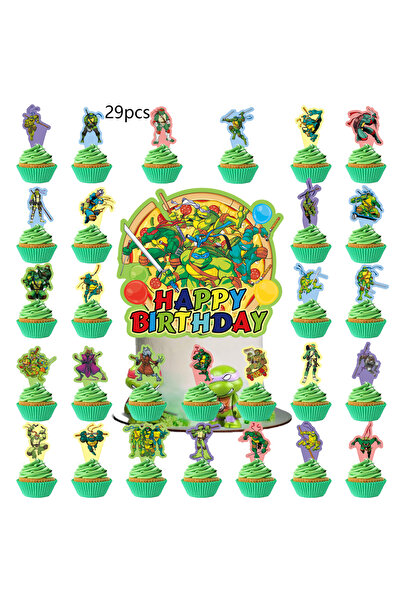 Miniso ٢٩ قطعة من زينة كعكة سلاحف النينجا، زينة كب كيك، سلاحف النينجا ب