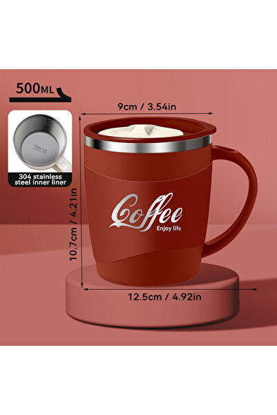 Choice كوب حراري أحمر سعة 500 مل، طبقتين، مصنوع من الفولاذ المقاوم للصدأ 304،...