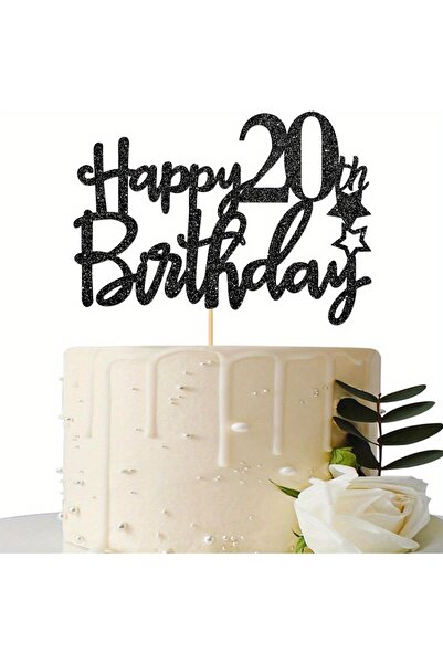 Choice black 1pc 20th Cake Topper, Black Glitter 20th Decoration for 20 Year ...