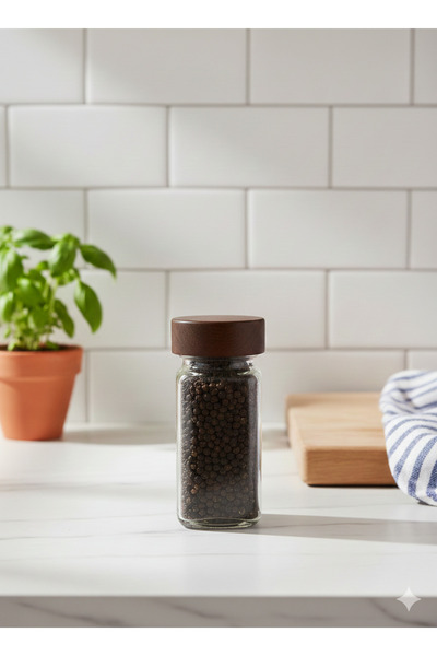 Edenza Acacia Bamboo Lid Glass Spice Jar |   Transparent Glass Seasoning |   Modern Kitchen Organizer Set of 12