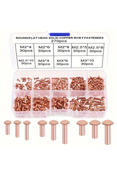 Choice yuantou270 270-piece solid brass rivet set - flat or round head, vario...