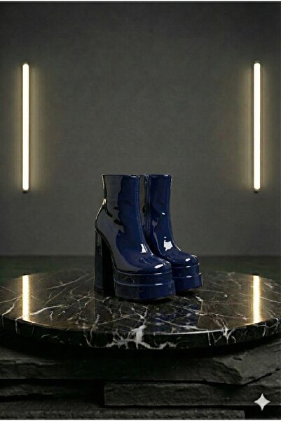 Tarz Topuklar Cizme de damă Vegaaa, albastru bleumarin, din piele lacuită, cu...