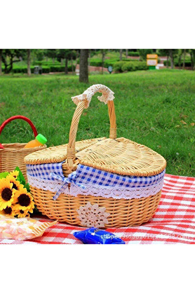 Choice Blue Camping Picnic Fruit Baskets Food Organizer Handmade Big Basket R...