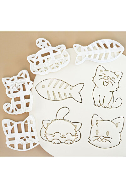 Choice 4PCS-826 834 4 Pcs Cat Cookie Molds Cute Kitty & Cartoon Fish Bone Sha...