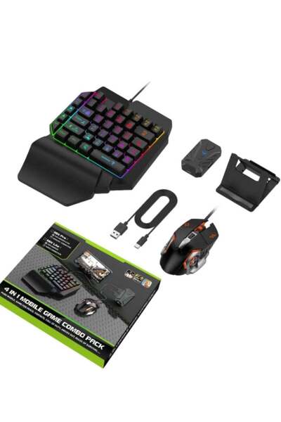 Generic 4 in 1 Mobile Game Combo Pack, One Handed Gaming Keyboard, Mobile Gam...
