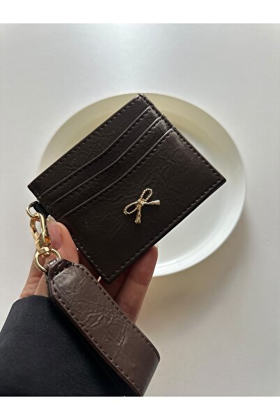 Boutiquehaki Shiny Keychain Card Holder with Bow Detail