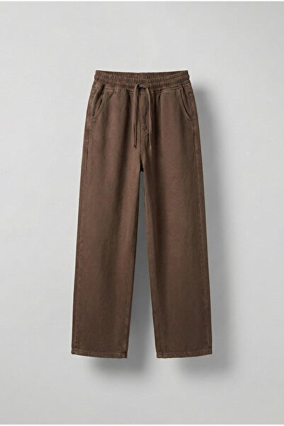 ablukaonline Men's Baggy Fit Gabardine Fabric Trousers Brown