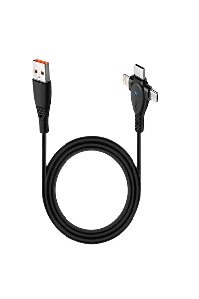 Choice كابل USB أسود بطول 1.2 متر، 3 في 1، مزود بمنفذ شحن USB بقوة 120 واط، م...