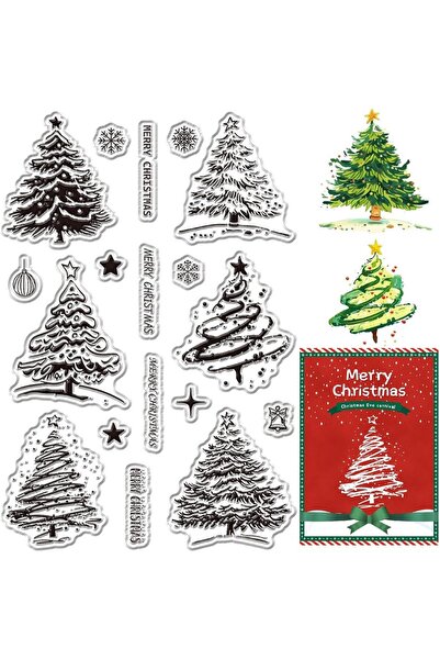 Choice AECH08-06460 Merry Christmas Clear Stamp for Card Making Pine Trees Fo...