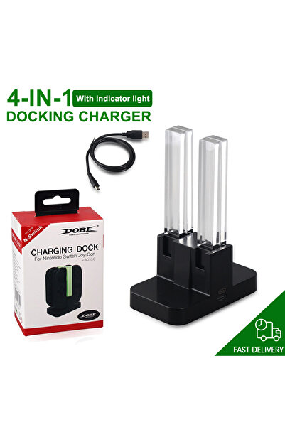 Choice حامل شحن LED أسود 4 في 1 مع مؤشر لجهاز نينتندو سويتش ووحدة تحكم جوي-كون