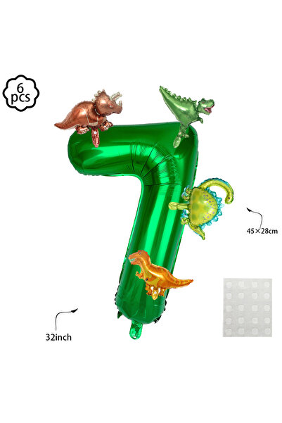 Choice بالونات ديناصورات مقاس 32 بوصة، رقم 7، 6 قطع، مجموعة بالونات عيد ميلاد...