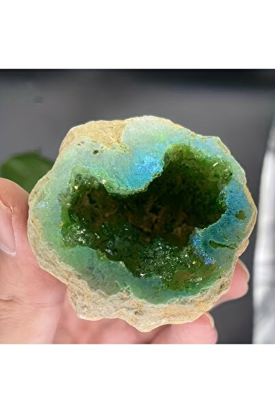 Choice 20-50g 1 piece Green Crystal Travertine - Travertine with Quartz Cente...