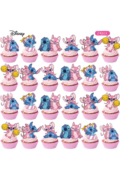 Miniso 24pcs 24/48pcs Disney Stitch Cupcake Toppers, Stitch Birthday Decorati...