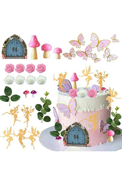 Choice 40Pcs Fairy Cake Toppers Butterfly Cake Decorations Pink Mushroom Door...
