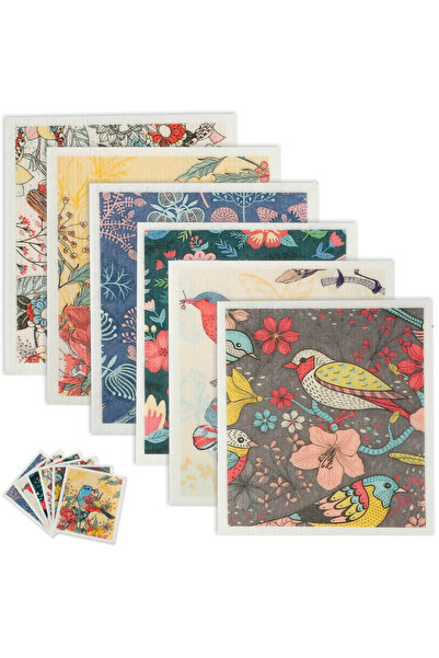 Choice 6PCS Colorful bird Kitchen Cleaning Cloths Dish Towels Cellulose Cotto...