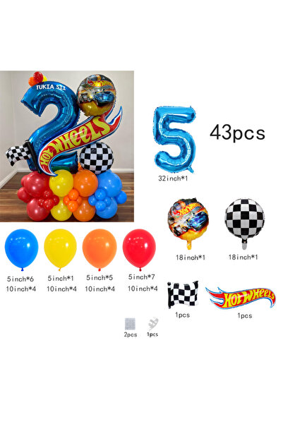 Miniso Other 25112508-5 43-piece Hot Wheels-themed balloon set, including che...