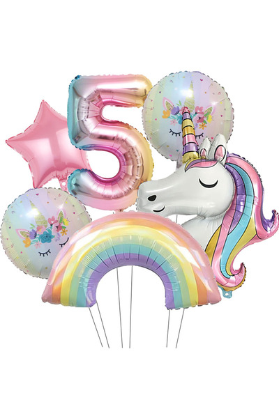 Choice بالون ألومنيوم على شكل وحيد القرن بألوان قوس قزح مقاس 18 بوصة، بالون ر...