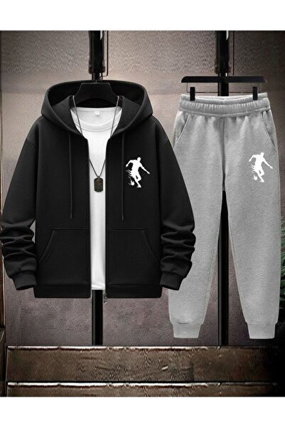 SimStone Basketball Silhouette Printed Tracksuit Set – Hooded Zippered Sweat ...
