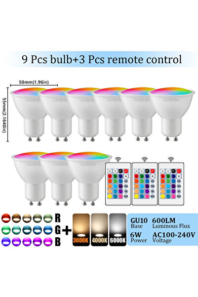 Choice مصباح LED RGB GU10 قابل للتعتيم، يعمل بجهد 100-240 فولت تيار متردد، 9 ...