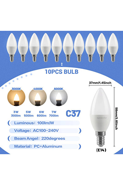 Choice 7 واط، تيار متردد 100-240 فولت، أبيض بارد 6000 كلفن، 10 قطع، من 1 إلى ...