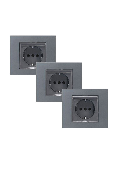 OVİVO Grano Covered Grounded Socket with Smoked Frame, 3 Pieces