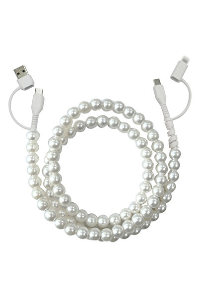 Choice A ABS Colored Beads Data Cable 2-to-2 PD Fast Charging Dual-purpose Ty...