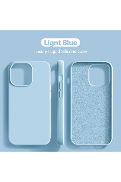 Choice جراب سيليكون سائل فاخر جديد مُطوّر باللون الأزرق الفاتح لهاتف iPhone 1...