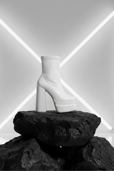 Tarz Topuklar Maverickkk White Skin Women's Double Platform Thick Heel Boots