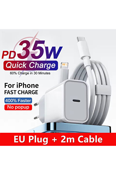 Choice EU Plug - 2m Cable 35W PD Fast Charger For iPhone 11 12 13 Mini 14 Pro...