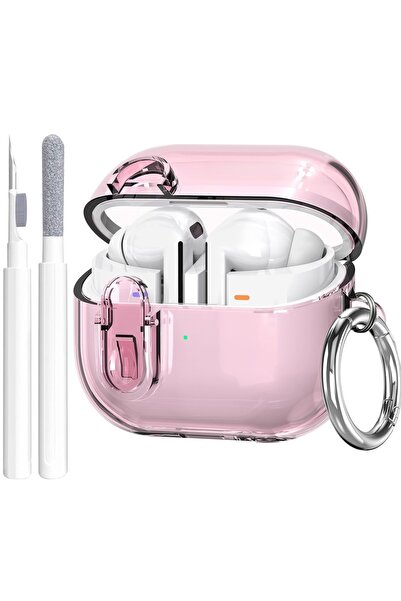 Choice غطاء حماية شفاف وردي اللون لسماعات Buds 3 FE مع قلم، مزود بمجموعة تنظي...