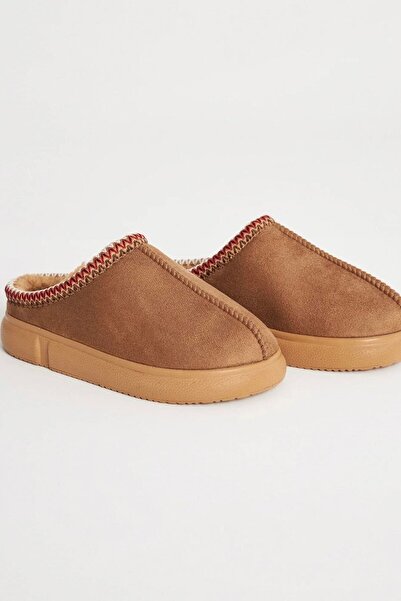 MJAMASS Tan Suede Ethnic Patterned Slippers