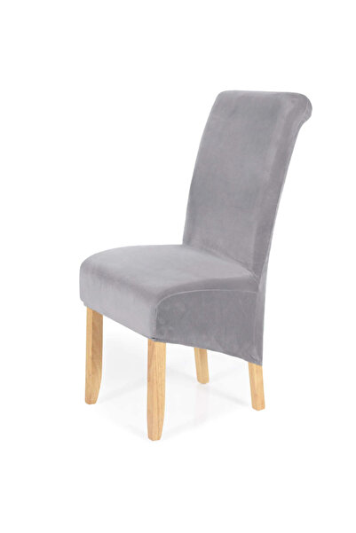 Choice Light Grey XL Size Stretch Velvet Dining Chair Covers Removable Washab...