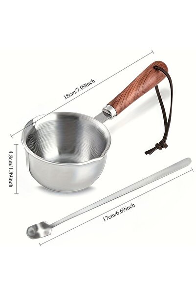 Choice قدران من الفولاذ المقاوم للصدأ سعة 10 أونصات (مجموعة واحدة) بمقبض خشبي...