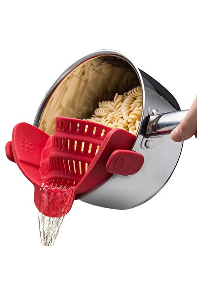 Choice Red Universal Clip-On Silicone Colander: Anti-Spill Strainer for Pasta...