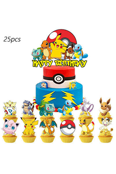 Miniso ٢٥ قطعة من زينة كعكة بوكيمون، زينة كب كيك، زينة عيد ميلاد بوكيمون، حفل...