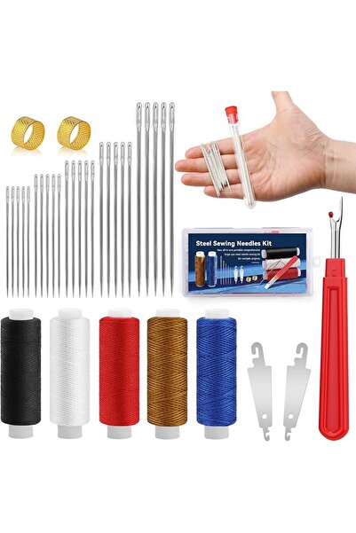 Choice 1 set MIUSIE 37 PCS Big Eye Steel Sewing Needles Kit, Steels Needle fo...