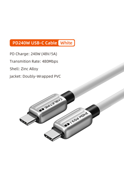 Choice4 كابل USB-C أبيض بطول 1 متر من كابل كابل تايم، شاحن سريع PD240 واط، مح...
