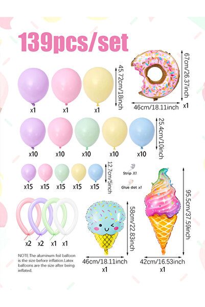 Choice مجموعة أخرى من 139 قطعة، تتضمن قوس بالونات على شكل دونات وحلوى وآيس كر...
