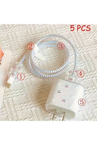 Choice Five-piece set 5-Pack Cherry Blossom Charger Cable Protector for iPhon...