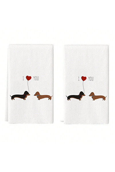 Choice 2pcs WHITE 2Pcs, Heart-Shaped Dachshund Kitchen Towels, 40Cm*60Cm Towe...