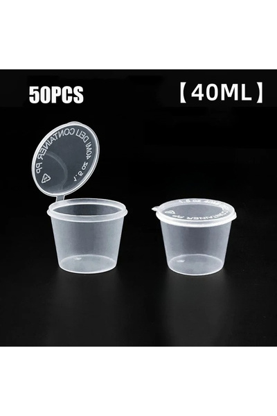 Choice 40ml 50Pcs Plastic Sauce Jars with Lids Leak-Proof Disposable Food Sau...