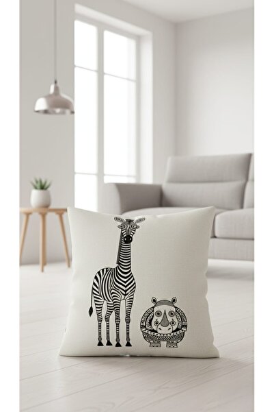 Etnik Dekor Giraffe and Rhino African Patterned, Single Digital Print Throw P...