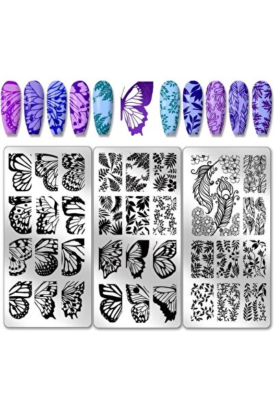 Choice AECH06-14997 طقم ختم أظافر على شكل فراشة مكون من 3 قطع، 36 نقشة نباتية...
