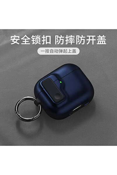 Choice جراب أزرق لسماعات AirPods 4، مزود بقفل أمان وحبل، مقاوم للصدمات، مقاوم...