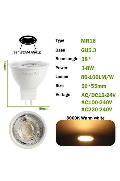 Choice 6w AC220-240V 38 degrees 3000K 10PCS MR16 LED Spotlight Bulb GU5.3 Lam...